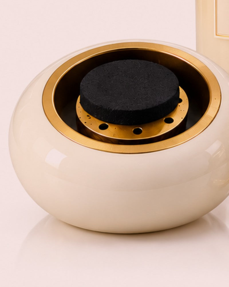 Ivory and gold ceramic bakhoor burner