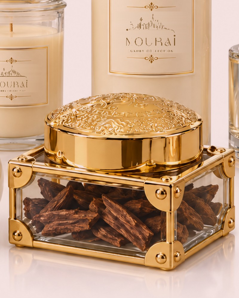 Crystal and gold bakhoor container filled with oud