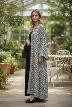 My Everyday Minimal Pattern Abaya – Elegant Black & Ivory Open Kimono Style - Salat Farah
