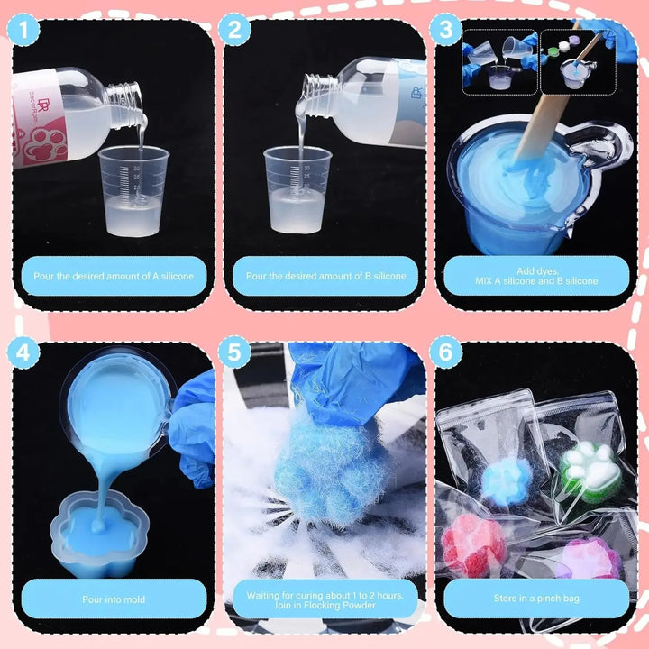 Liquid Silicone Cat Paw Rabbit Mold DIY Squishy Stress Relief Slime Kit Resin Casting Kids Craft Educational Toy AB Glue Set
