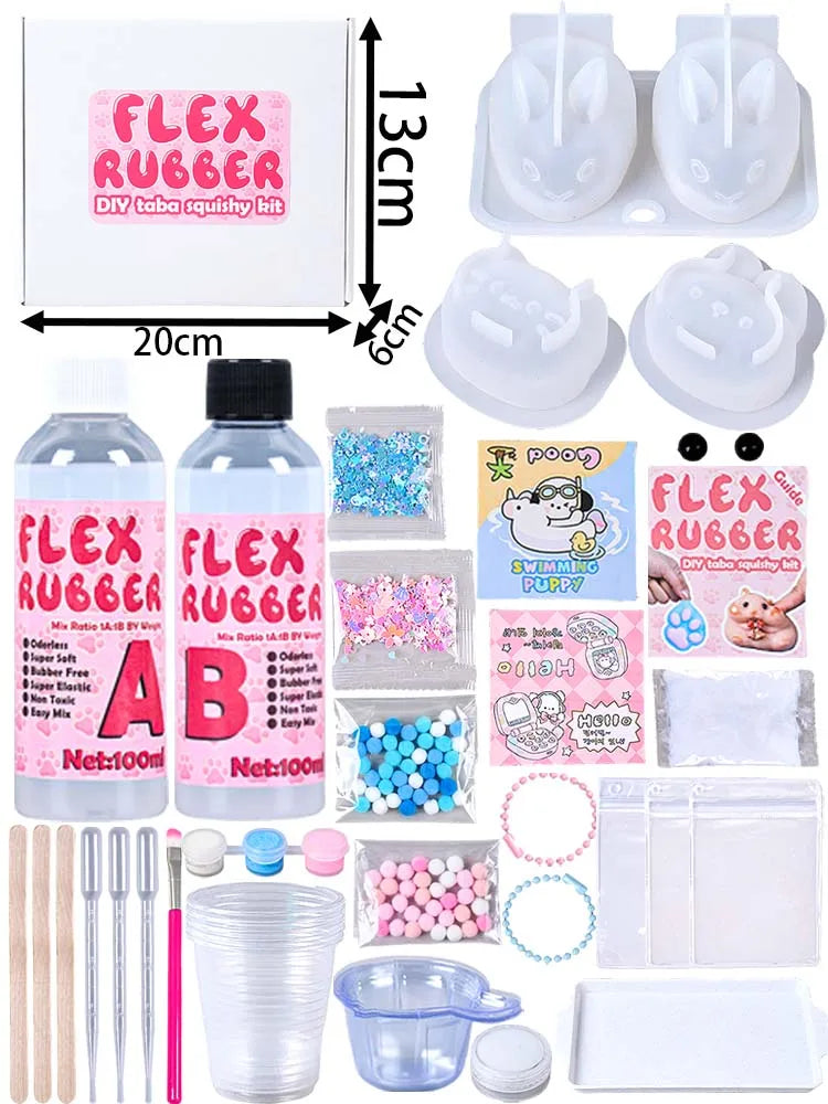 DIY Taba Squishy Kit Set Liquid Gel Liquid Silicone Squishy Making Kit Perfect Kawaii Cartoon Cat Rabbit Decompression Gifts