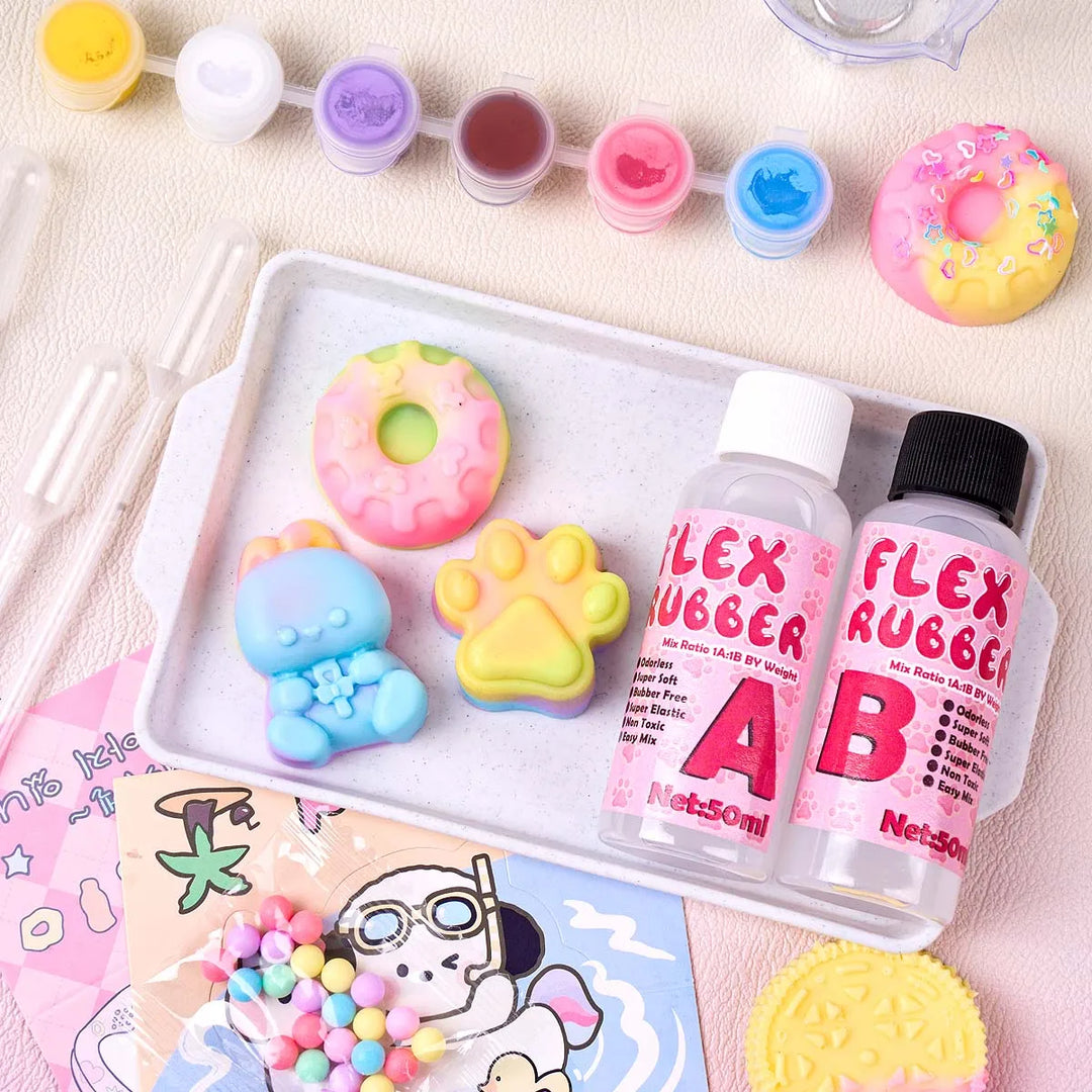 Taba Squishy Maker Kit Flex Rubber AB Set Cat Paw Bear Donut Silicone Mold Stress Relief Squishies Craft Making for Adult Beginn