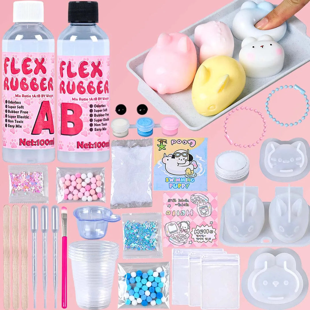 DIY Taba Squishy Kit Set Liquid Gel Liquid Silicone Squishy Making Kit Perfect Kawaii Cartoon Cat Rabbit Decompression Gifts