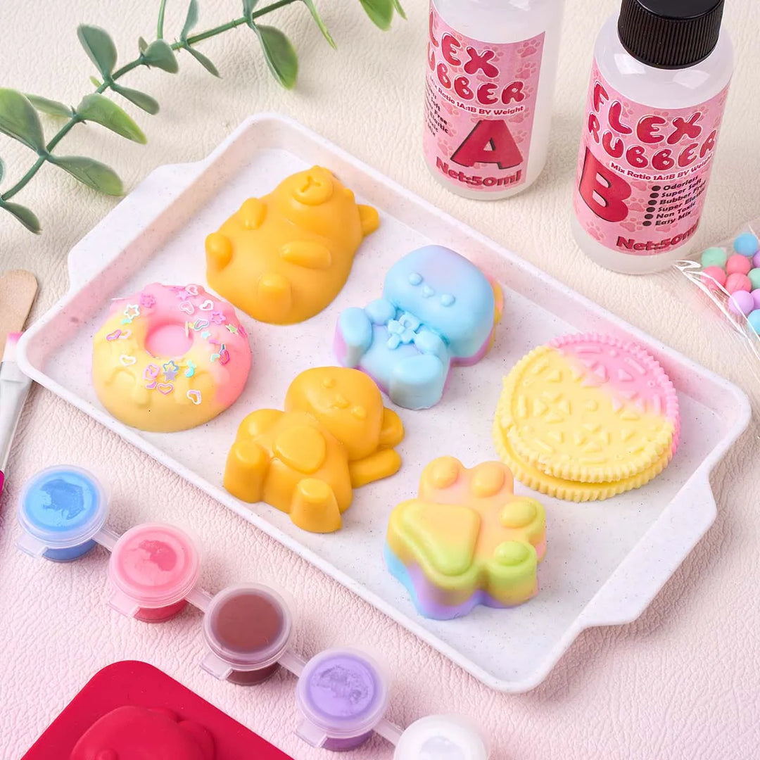 Taba Squishy Maker Kit Flex Rubber AB Set Cat Paw Bear Donut Silicone Mold Stress Relief Squishies Craft Making for Adult Beginn