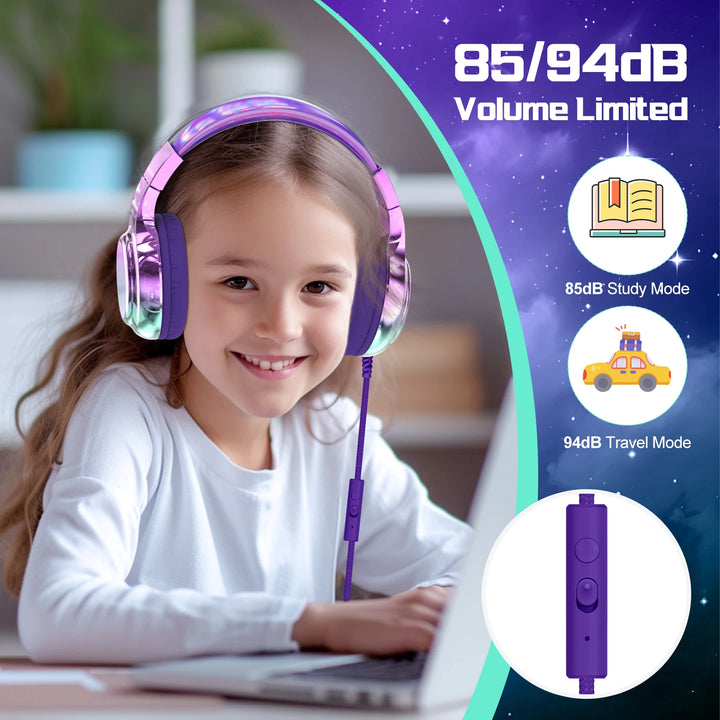 Kids Headphones Wired for School 85/94dB Volume Limiter Foldable Stereo