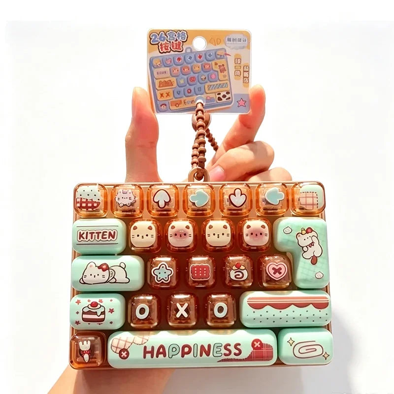 *Candy Color Keycap Keychain Cute Cartoon 26-key Aecompression Keyboard Toy Keyrings Fidgets Keycap Clicker Bag Pendant 키캡