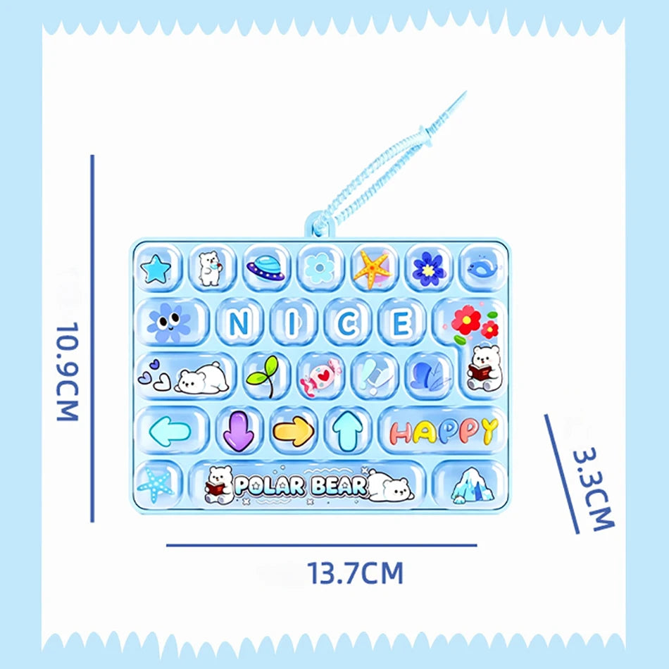 Popular 26 Key Fidget Keyboard Keychain Cartoon Cat Dog Bunny Pastel Candy Color Hand Press Stress Relief Clicker Bag Charm Gift