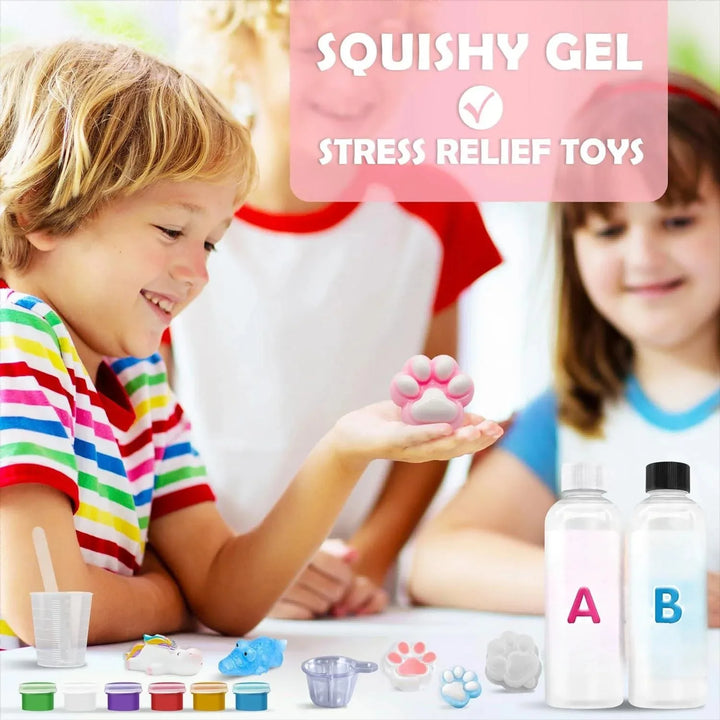 Liquid Silicone Cat Paw Rabbit Mold DIY Stress Relief Soft Slime Maker Kit for Kids Craft Creative Educational Toy AB Glue Set