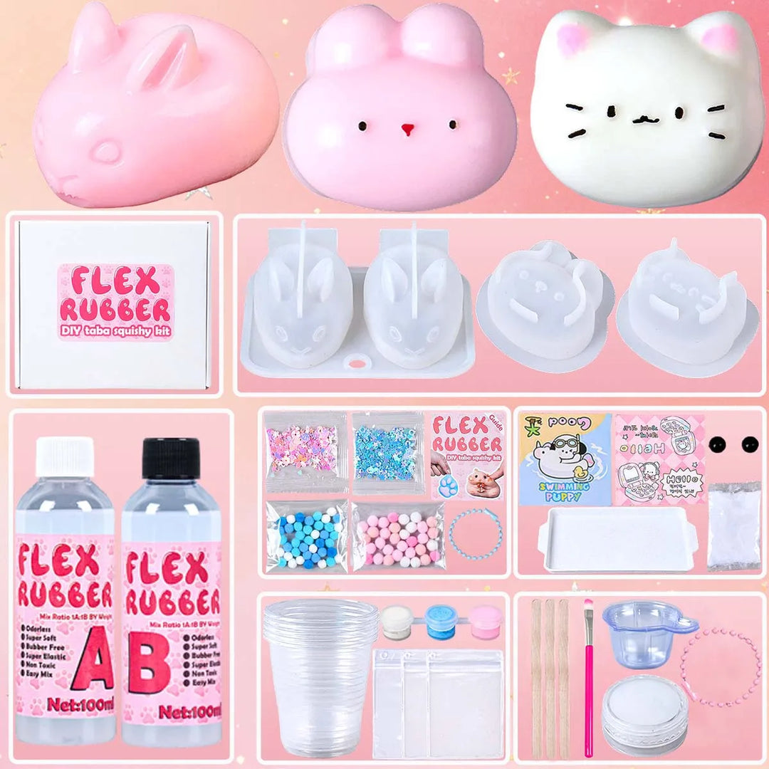 DIY Taba Squishy Kit Set Liquid Gel Liquid Silicone Squishy Making Kit Perfect Kawaii Cartoon Cat Rabbit Decompression Gifts