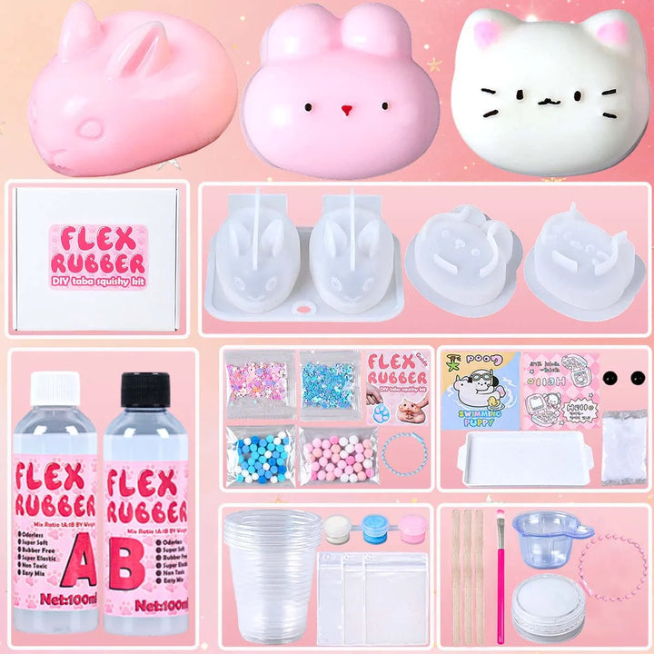 DIY Taba Squishy Kit Set Liquid Gel Liquid Silicone Squishy Making Kit Perfect Kawaii Cartoon Cat Rabbit Decompression Gifts