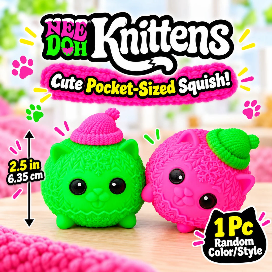 Schylling NeeDoh Knittens Cute Cat Squishy Toy Soft Stretchy Squeeze Fidget Toy Stress Relief Sensory Toy for Kids and Adults