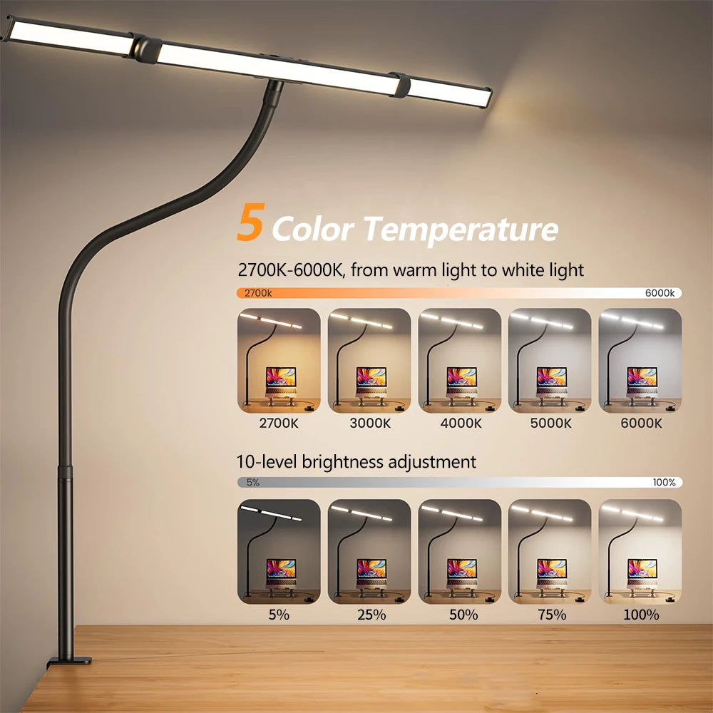 Eye-care LED Clip Metal Desk Lamp 3 Colors Adjustable