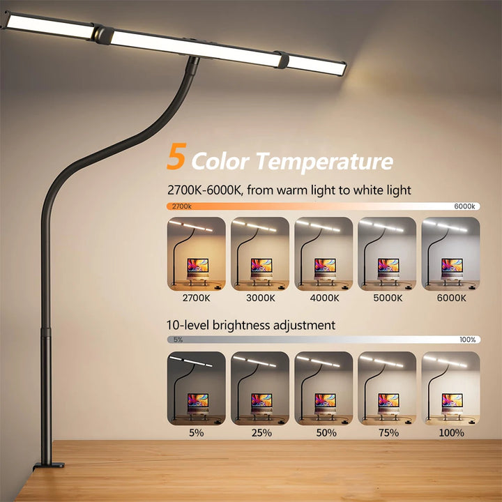 Eye-care LED Clip Metal Desk Lamp 3 Colors Adjustable