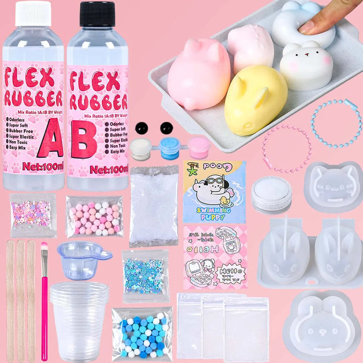 DIY Taba Squishy Kit Set Liquid Gel Liquid Silicone Squishy Making Kit Perfect Kawaii Cartoon Cat Rabbit Decompression Gifts