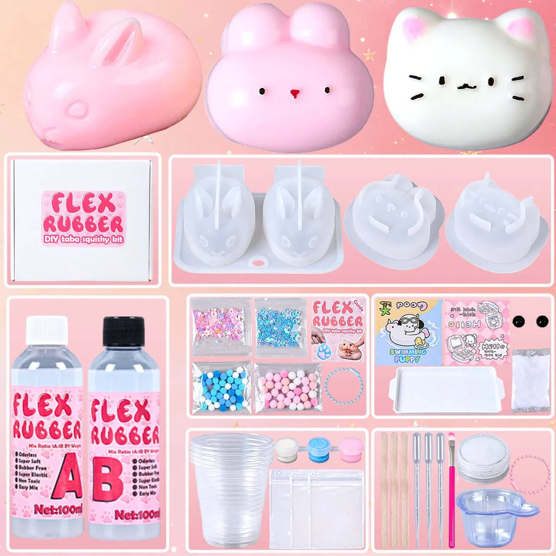 DIY Taba Squishy Kit Set Liquid Gel Liquid Silicone Squishy Making Kit Perfect Kawaii Cartoon Cat Rabbit Decompression Gifts