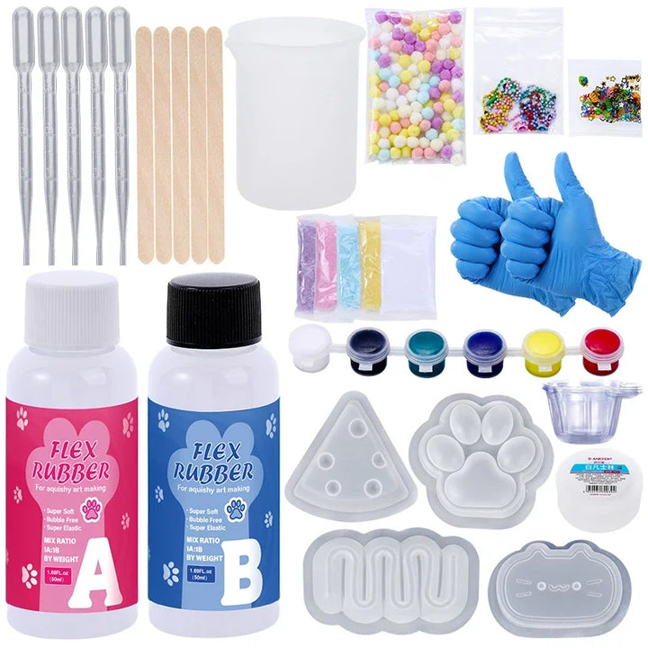 DIY Taba Squishy Making Kit Cat Paw Silicone Mold Liquid Silicone for Handmade Stress Relief Squishy Craft Supplies for Beginner