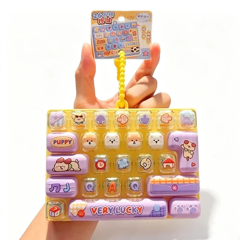 *Candy Color Keycap Keychain Cute Cartoon 26-key Aecompression Keyboard Toy Keyrings Fidgets Keycap Clicker Bag Pendant 키캡