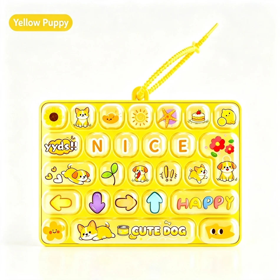 Popular 26 Key Fidget Keyboard Keychain Cartoon Cat Dog Bunny Pastel Candy Color Hand Press Stress Relief Clicker Bag Charm Gift