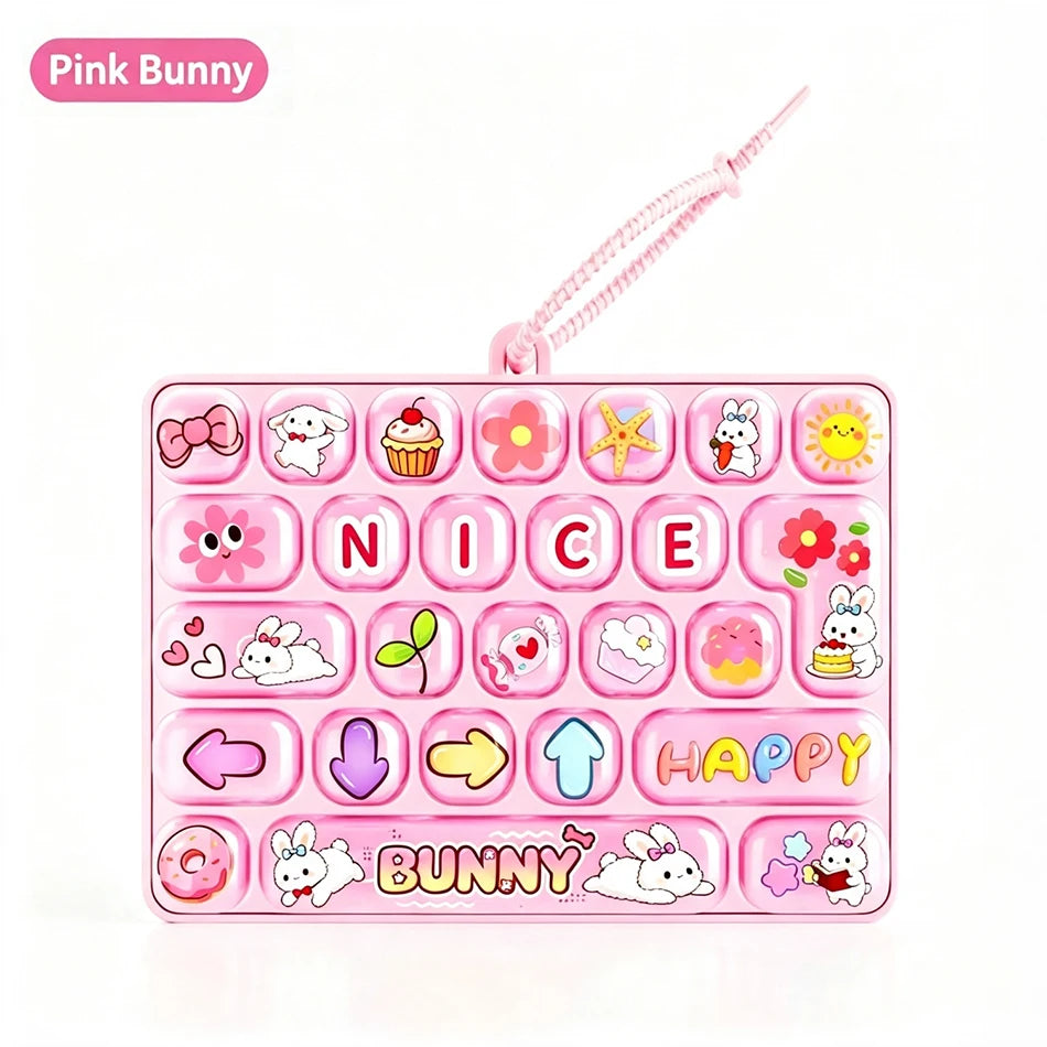 Popular 26 Key Fidget Keyboard Keychain Cartoon Cat Dog Bunny Pastel Candy Color Hand Press Stress Relief Clicker Bag Charm Gift