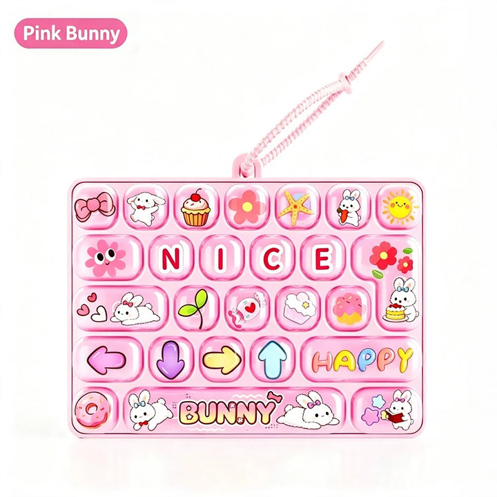 Popular 26 Key Fidget Keyboard Keychain Cartoon Cat Dog Bunny Pastel Candy Color Hand Press Stress Relief Clicker Bag Charm Gift