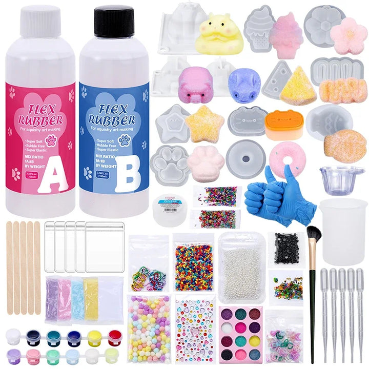 DIY Taba Squishy Making Kit Cat Paw Silicone Mold Liquid Silicone for Handmade Stress Relief Squishy Craft Supplies for Beginner