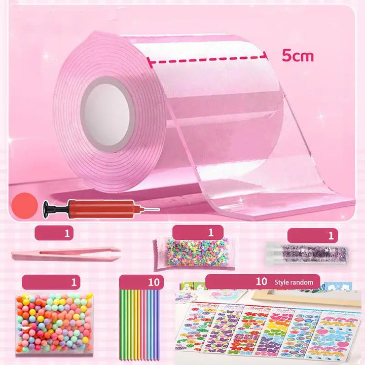 DIY Craft Pinch Toy Making Blowable Bubble Tape Set Non-Marking Double-Sided Adhesive Reusable Color High Sticky Nano Tape Kit
