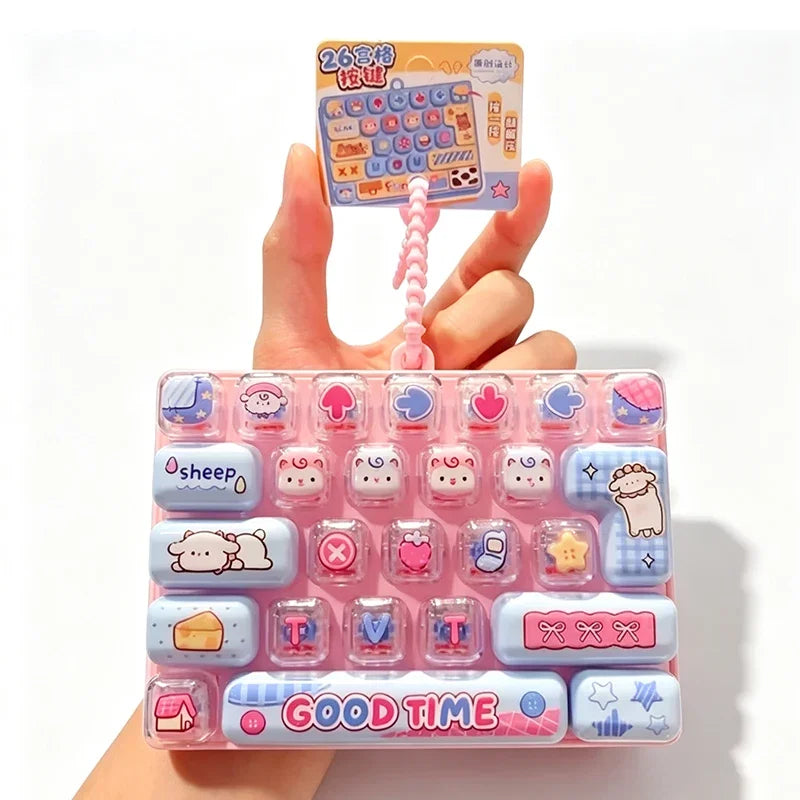 *Candy Color Keycap Keychain Cute Cartoon 26-key Aecompression Keyboard Toy Keyrings Fidgets Keycap Clicker Bag Pendant 키캡