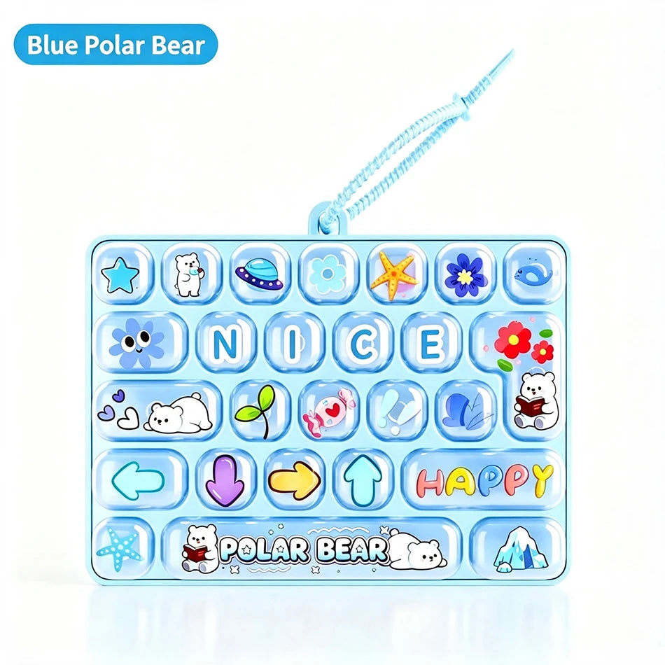 Popular 26 Key Fidget Keyboard Keychain Cartoon Cat Dog Bunny Pastel Candy Color Hand Press Stress Relief Clicker Bag Charm Gift