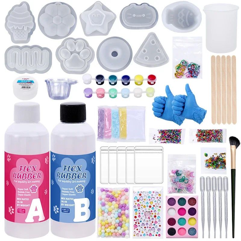 DIY Taba Squishy Making Kit Cat Paw Silicone Mold Liquid Silicone for Handmade Stress Relief Squishy Craft Supplies for Beginner