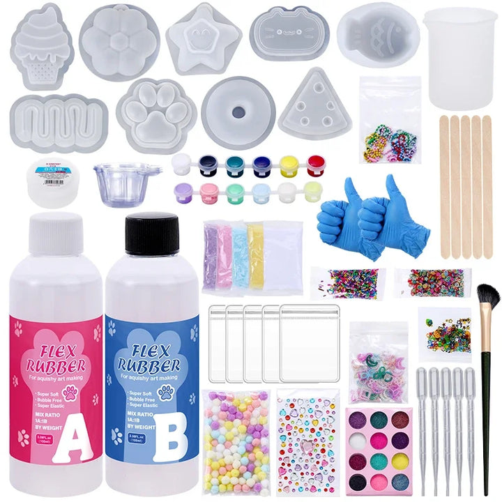 DIY Taba Squishy Making Kit Cat Paw Silicone Mold Liquid Silicone for Handmade Stress Relief Squishy Craft Supplies for Beginner