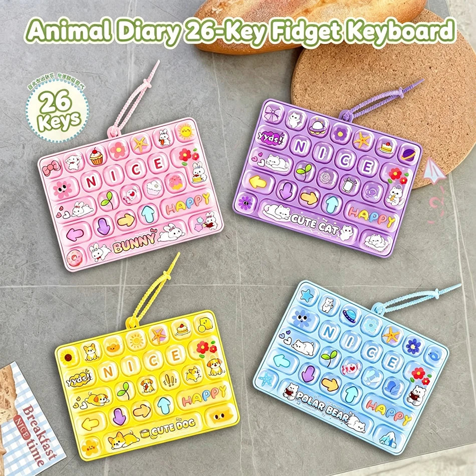 Popular 26 Key Fidget Keyboard Keychain Cartoon Cat Dog Bunny Pastel Candy Color Hand Press Stress Relief Clicker Bag Charm Gift