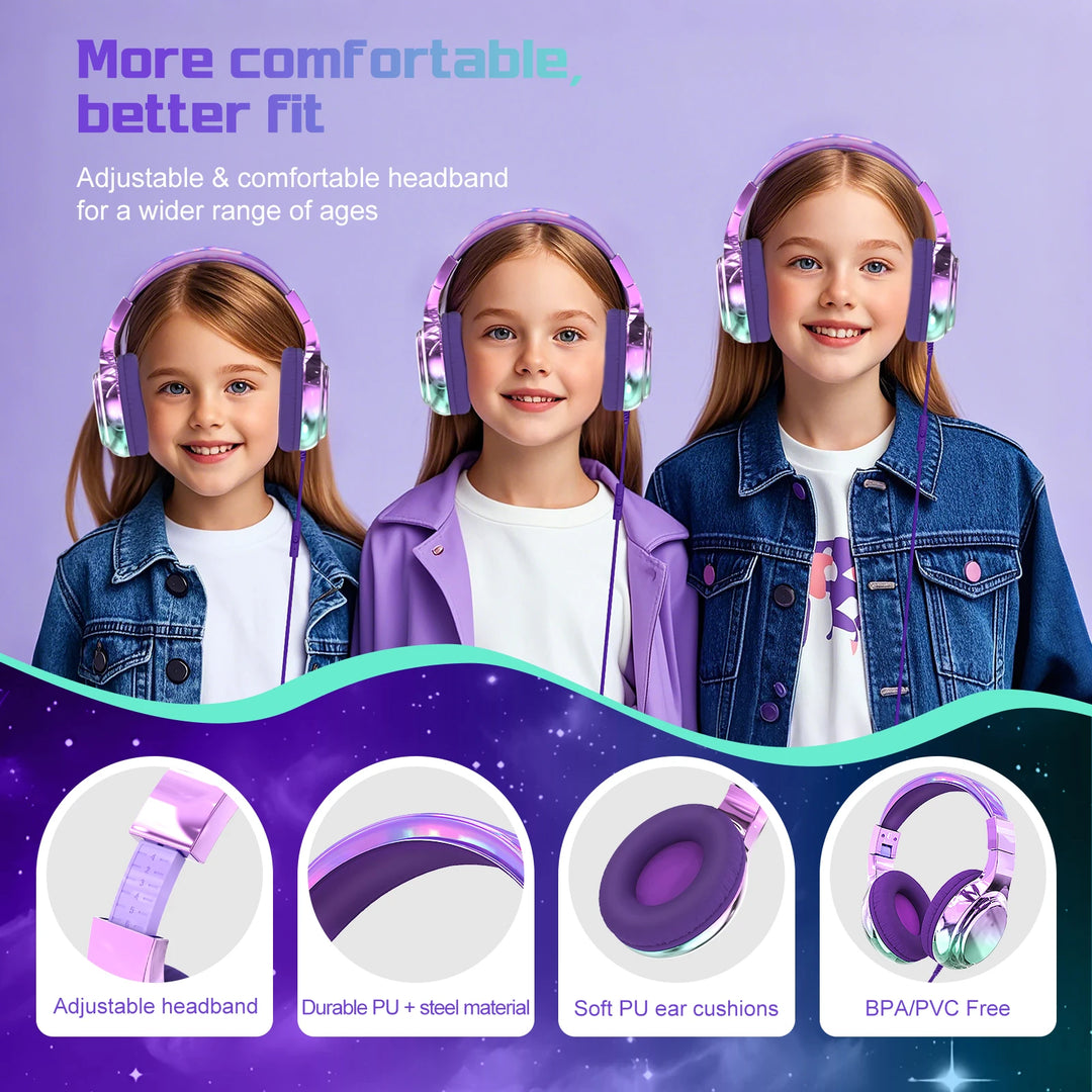 Kids Headphones Wired for School 85/94dB Volume Limiter Foldable Stereo