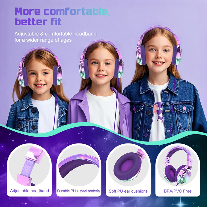 Kids Headphones Wired for School 85/94dB Volume Limiter Foldable Stereo