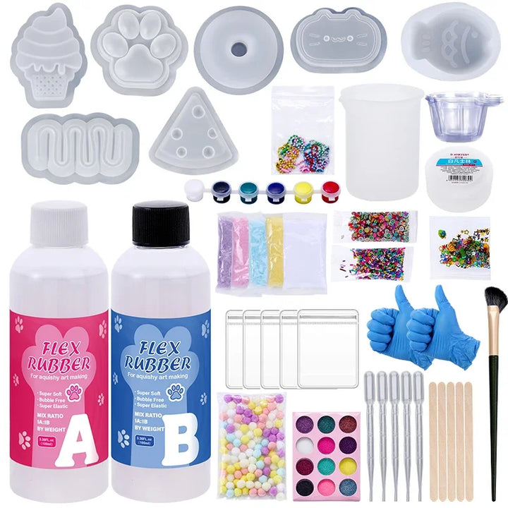 DIY Taba Squishy Making Kit Cat Paw Silicone Mold Liquid Silicone for Handmade Stress Relief Squishy Craft Supplies for Beginner