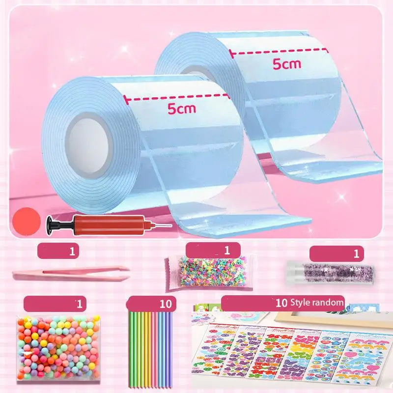 DIY Craft Pinch Toy Making Blowable Bubble Tape Set Non-Marking Double-Sided Adhesive Reusable Color High Sticky Nano Tape Kit