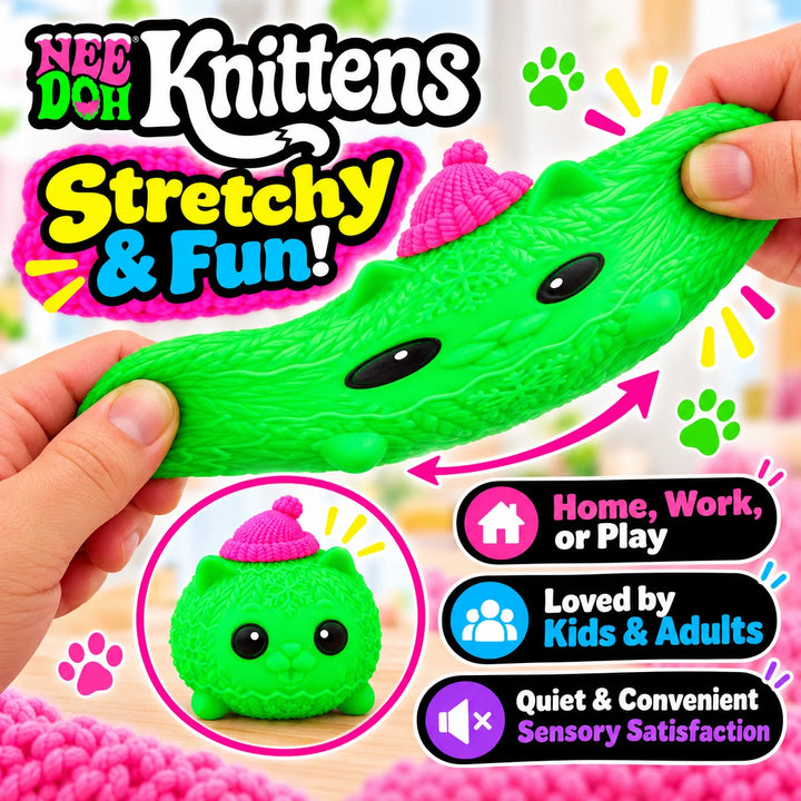 Schylling NeeDoh Knittens Cute Cat Squishy Toy Soft Stretchy Squeeze Fidget Toy Stress Relief Sensory Toy for Kids and Adults