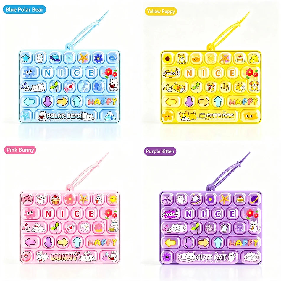 Popular 26 Key Fidget Keyboard Keychain Cartoon Cat Dog Bunny Pastel Candy Color Hand Press Stress Relief Clicker Bag Charm Gift