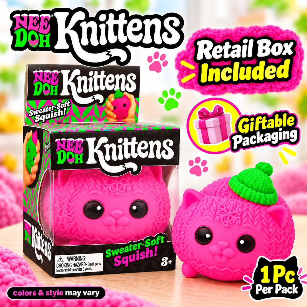 Schylling NeeDoh Knittens Cute Cat Squishy Toy Soft Stretchy Squeeze Fidget Toy Stress Relief Sensory Toy for Kids and Adults