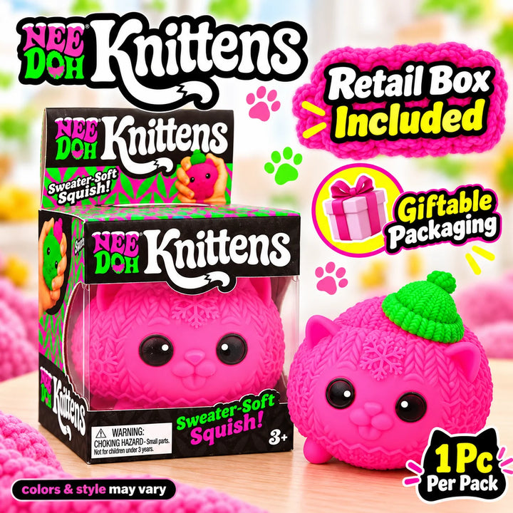 Schylling NeeDoh Knittens Cute Cat Squishy Toy Soft Stretchy Squeeze Fidget Toy Stress Relief Sensory Toy for Kids and Adults