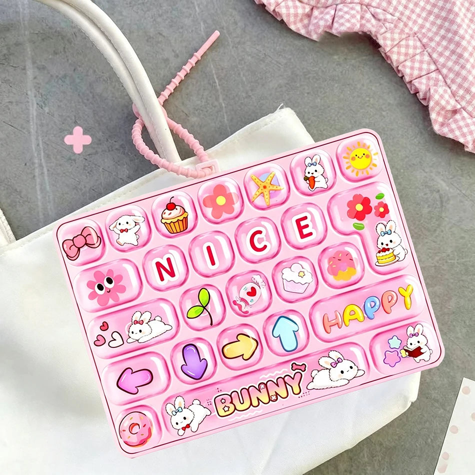 Popular 26 Key Fidget Keyboard Keychain Cartoon Cat Dog Bunny Pastel Candy Color Hand Press Stress Relief Clicker Bag Charm Gift