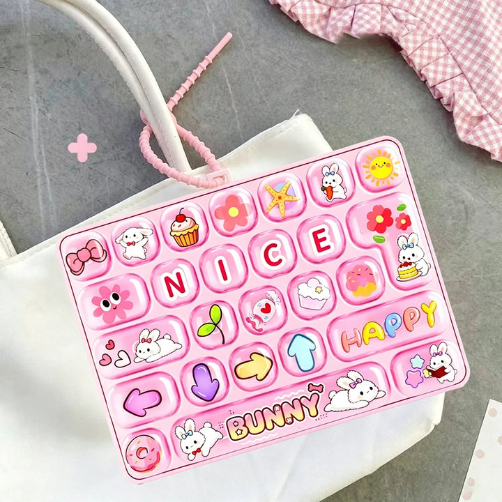 Popular 26 Key Fidget Keyboard Keychain Cartoon Cat Dog Bunny Pastel Candy Color Hand Press Stress Relief Clicker Bag Charm Gift