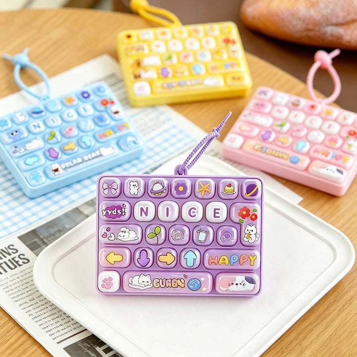 Popular 26 Key Fidget Keyboard Keychain Cartoon Cat Dog Bunny Pastel Candy Color Hand Press Stress Relief Clicker Bag Charm Gift