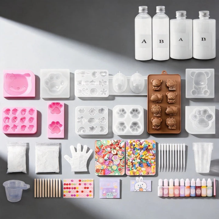 Liquid Silicone Cat Paw Rabbit Mold DIY Squishy Stress Relief Slime Kit Resin Casting Kids Craft Educational Toy AB Glue Set