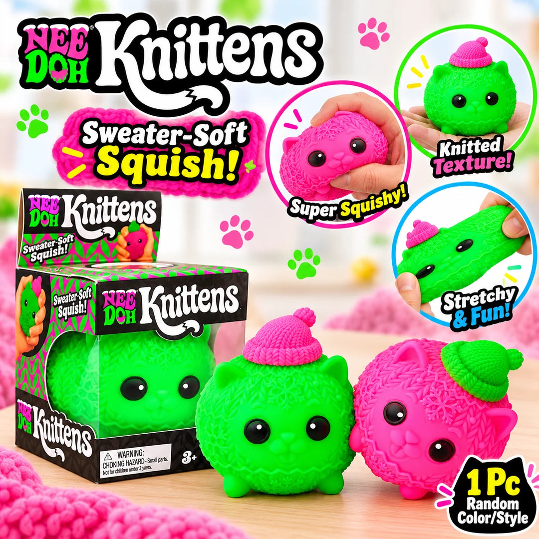 Schylling NeeDoh Knittens Cute Cat Squishy Toy Soft Stretchy Squeeze Fidget Toy Stress Relief Sensory Toy for Kids and Adults